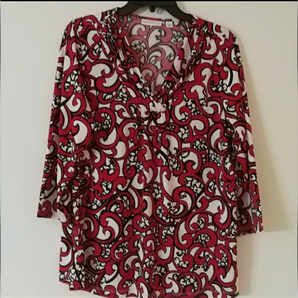 SUSAN GRAVER Vibrant V-Neck Pullover Top L